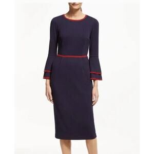 Boden Blue Red Velvet Trim Office Work Career‎ Bell Sleeve Cora Dress Size 10
